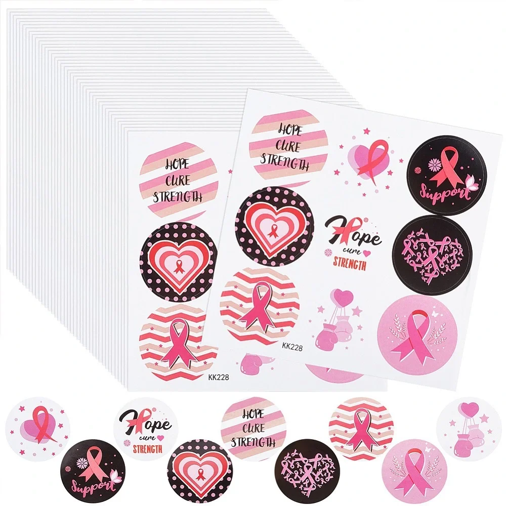 180 Pink Ribbon Support Stickers, Hope Cure Strength